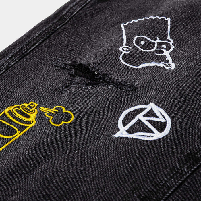 The Simpsons By Shoe Palace Logo Double Knee Washed Mens Pants (Black/Yellow)