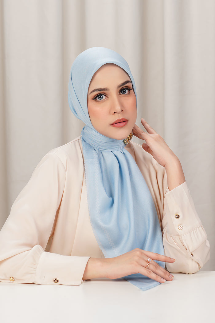 today's scarf in baby blue by buttonscarves front view
