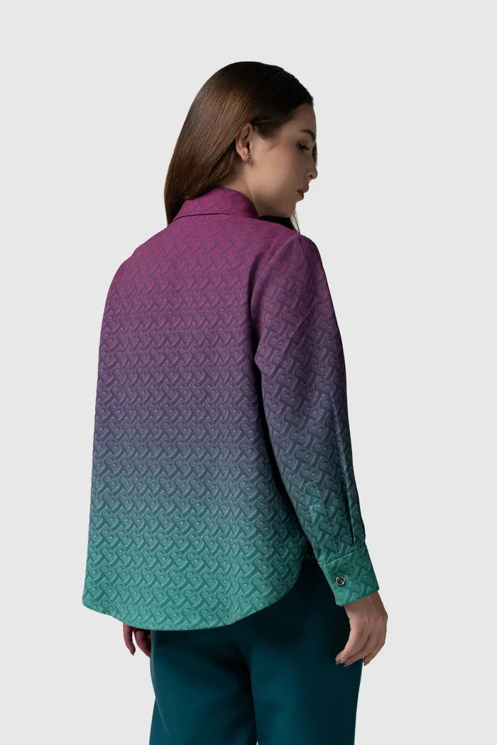 tropical26 basic shirt in fuchsia/teal by buttonscarves back view