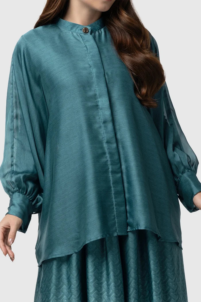 tropical26 batwing shirt in deep teal by buttonscarves front view