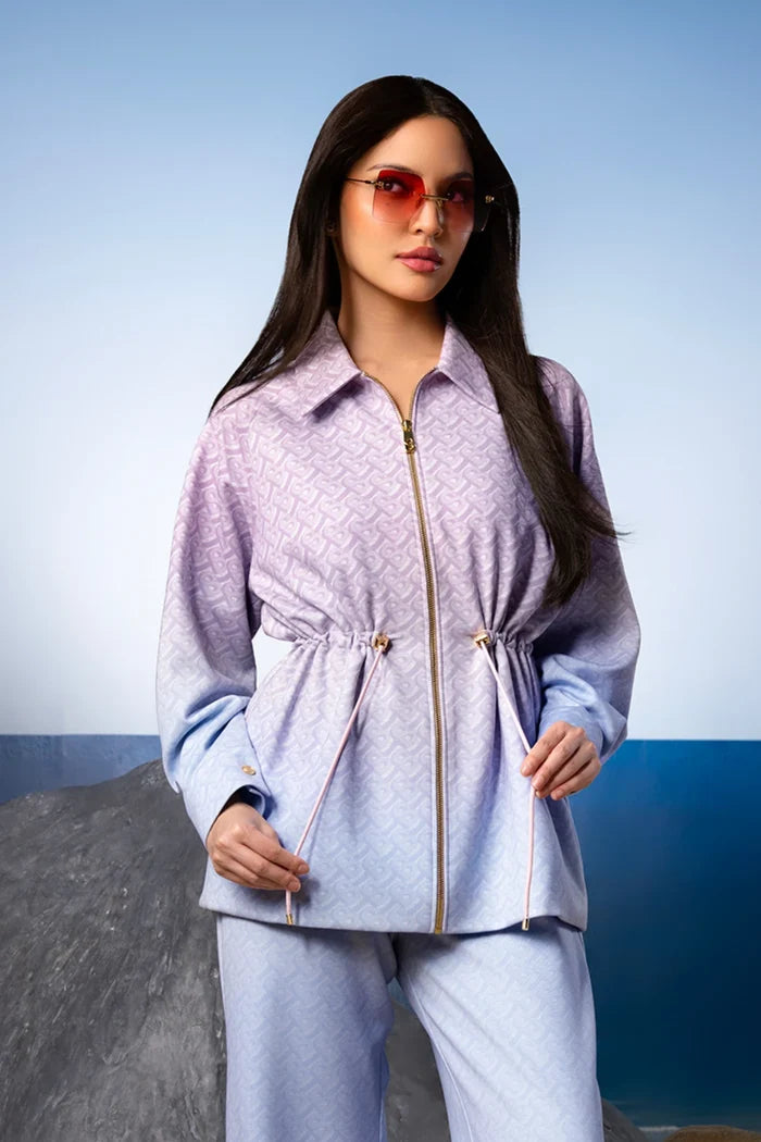 tropical26 cinched jacket in pink/blue by buttonscarves front view