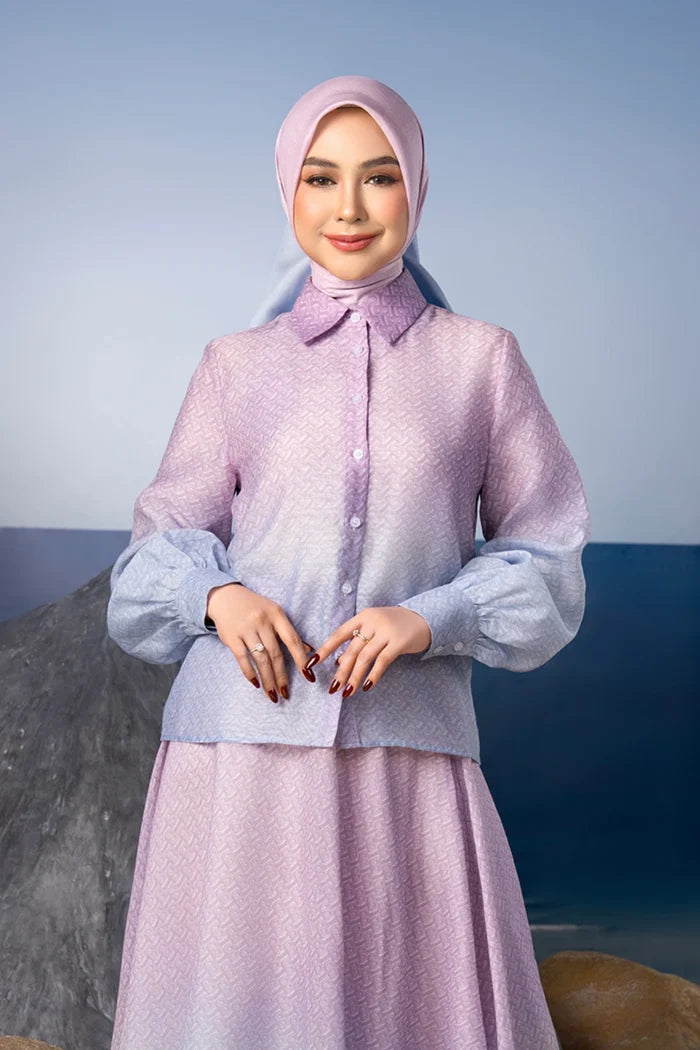 tropical26 crop shirt in pink/blue by buttonscarves style look