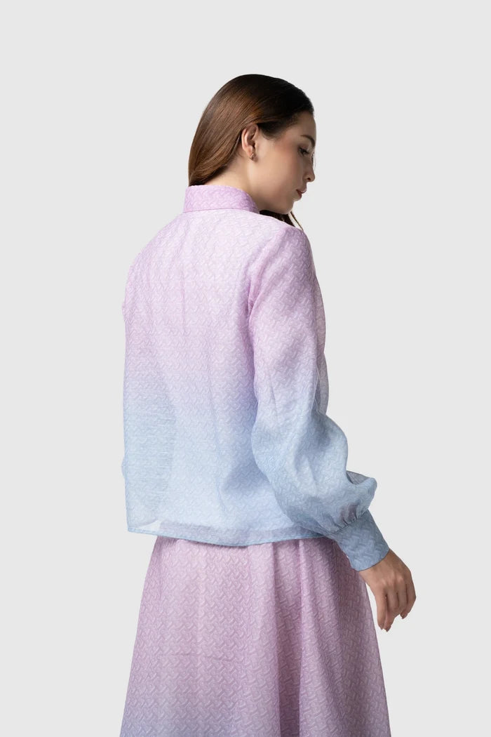 tropical26 crop shirt in pink/blue by buttonscarves back look