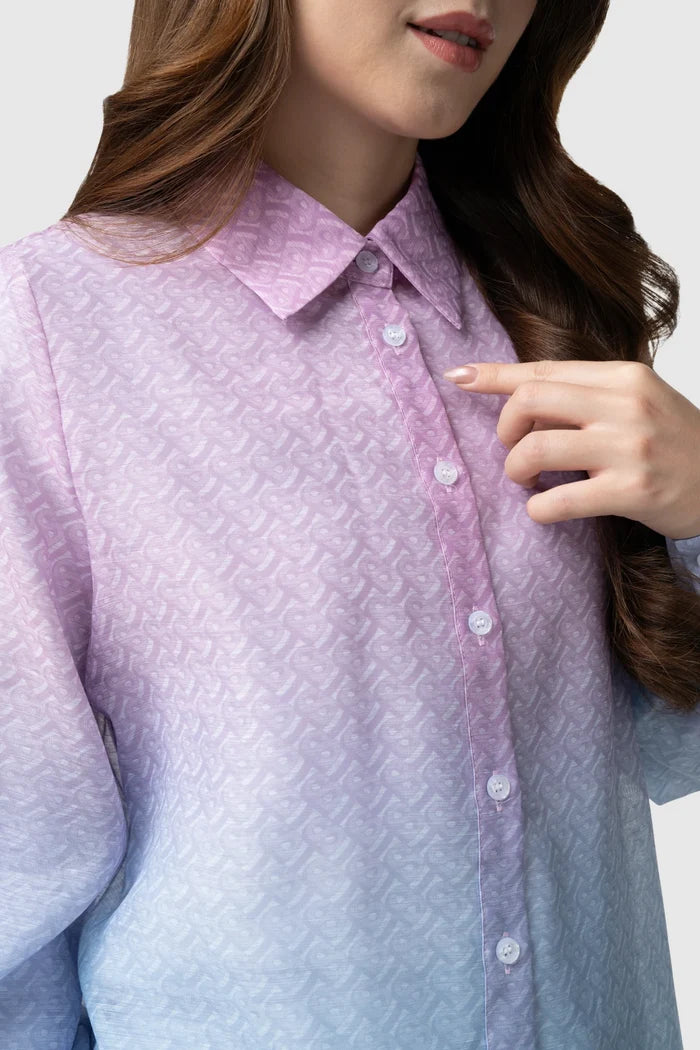 tropical26 crop shirt in pink/blue by buttonscarves detail close-up