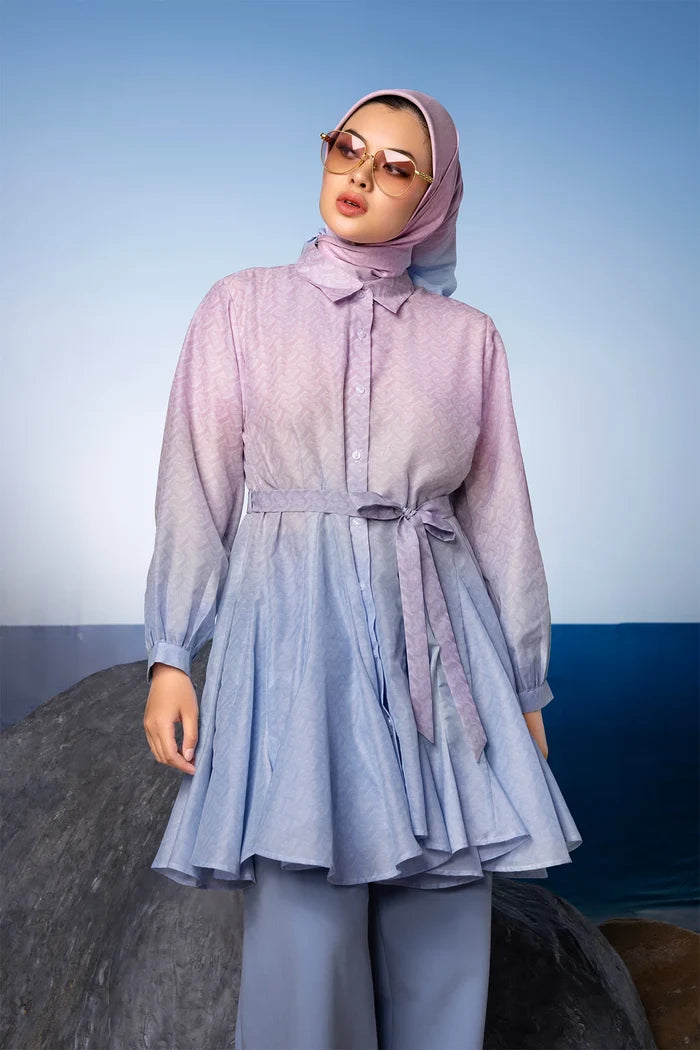 tropical26 flare tunic in pink/blue by buttonscarves style look