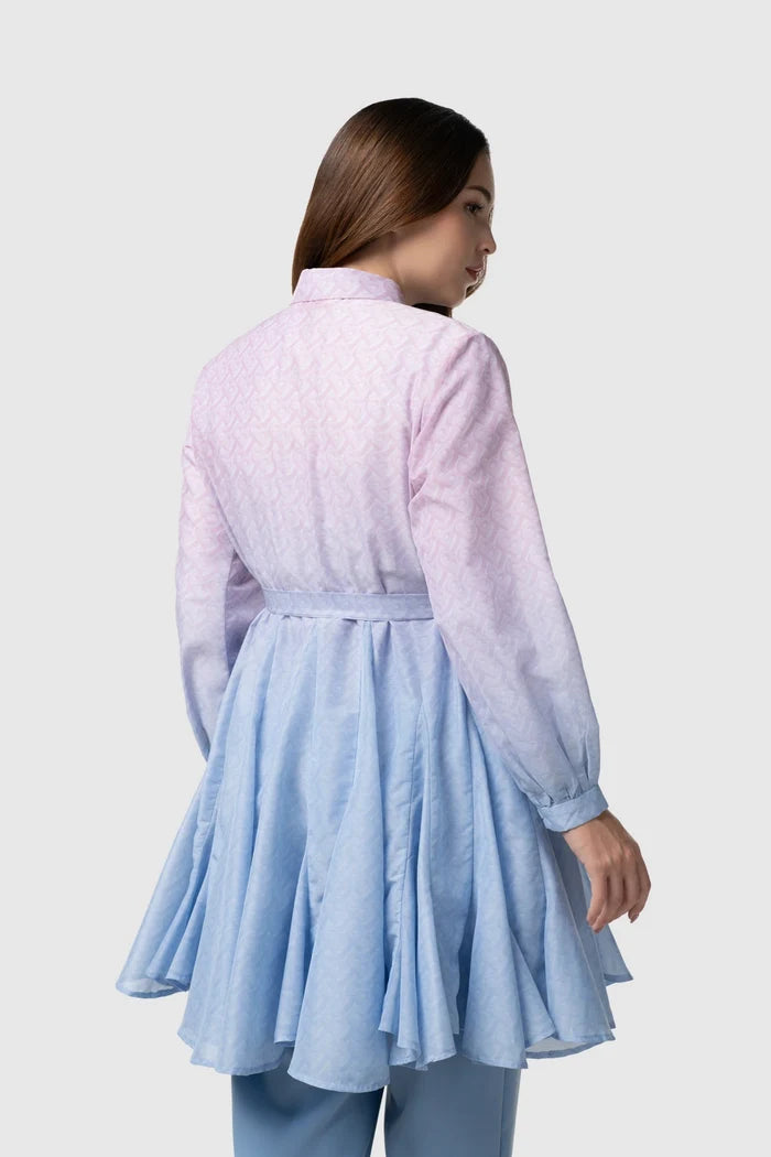 tropical26 flare tunic in pink/blue by buttonscarves back view