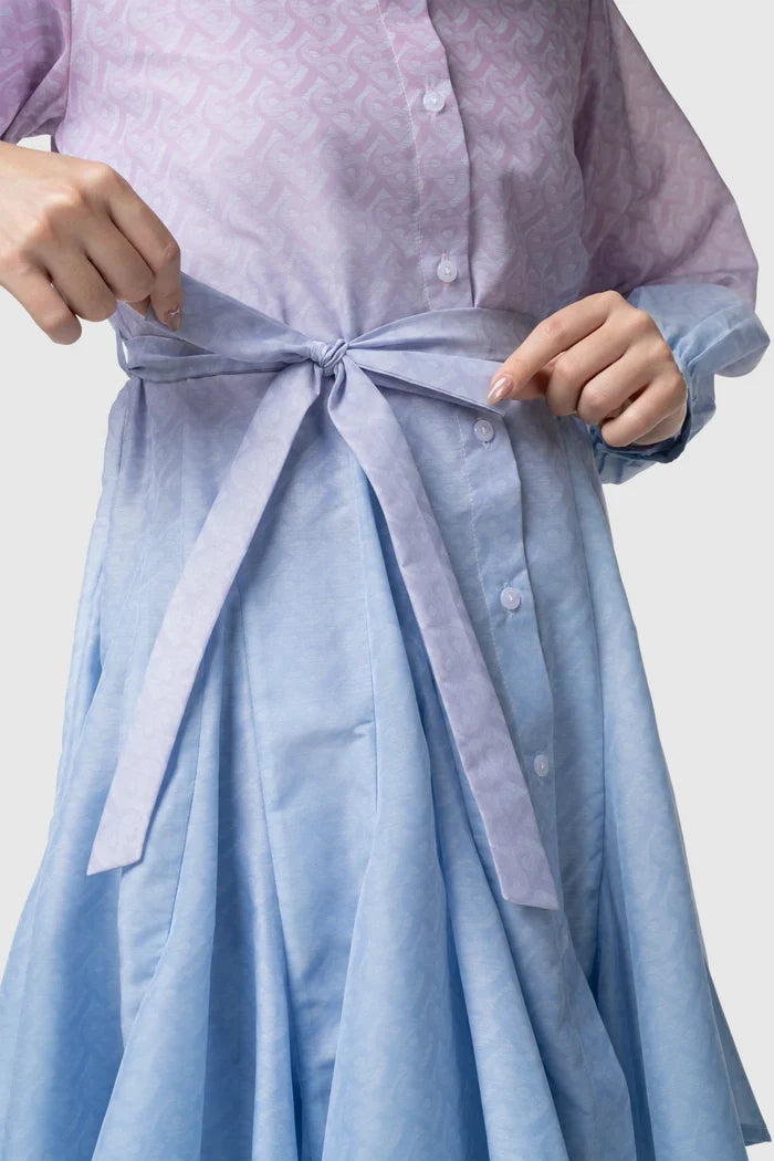 tropical26 flare tunic in pink/blue by buttonscarves with waist tie belt