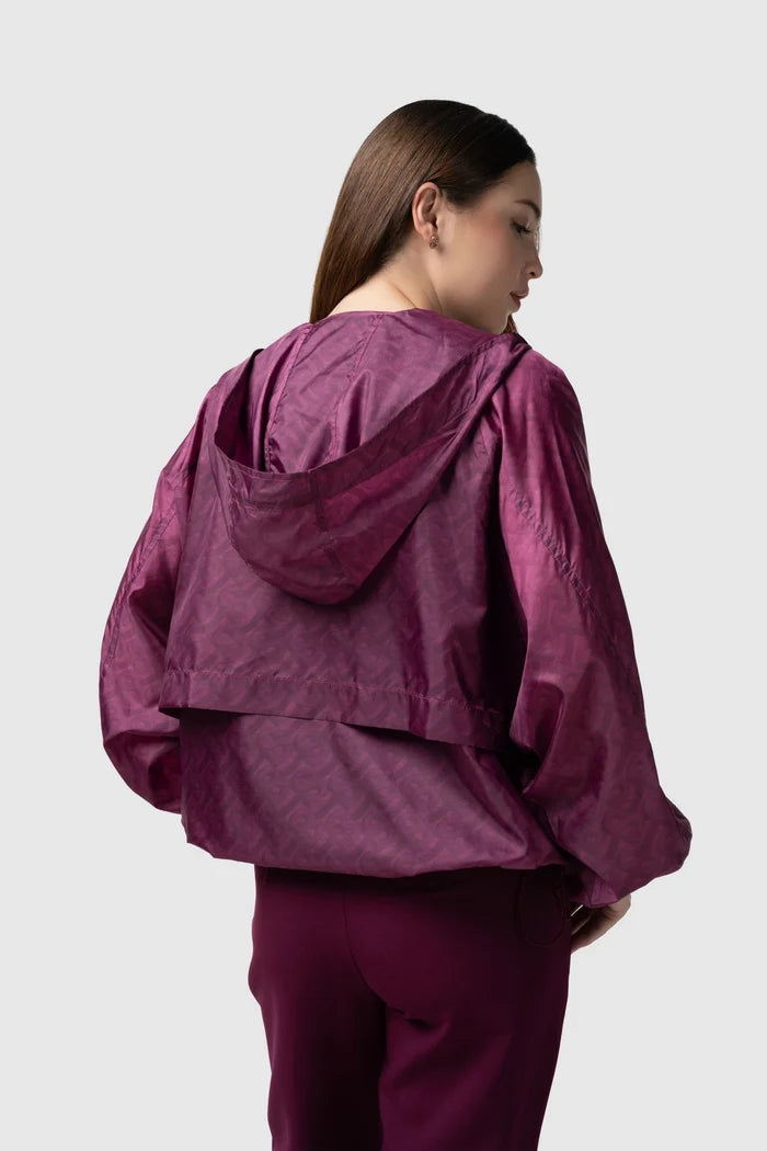 tropical26 layered jacket in burgundy by buttonscarves back view