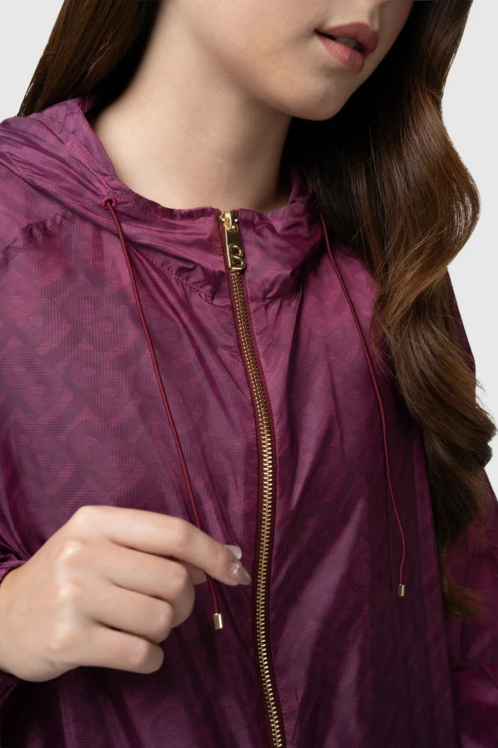 tropical26 layered jacket in burgundy by buttonscarves detail close-up