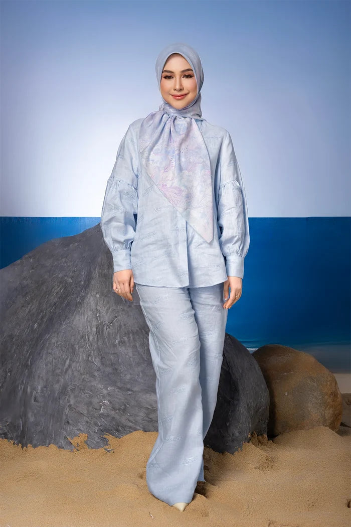 tropical26 linen pants in blue sky by buttonscarves style look
