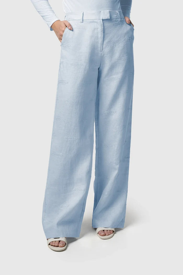 tropical26 linen pants in blue sky by buttonscarves front view