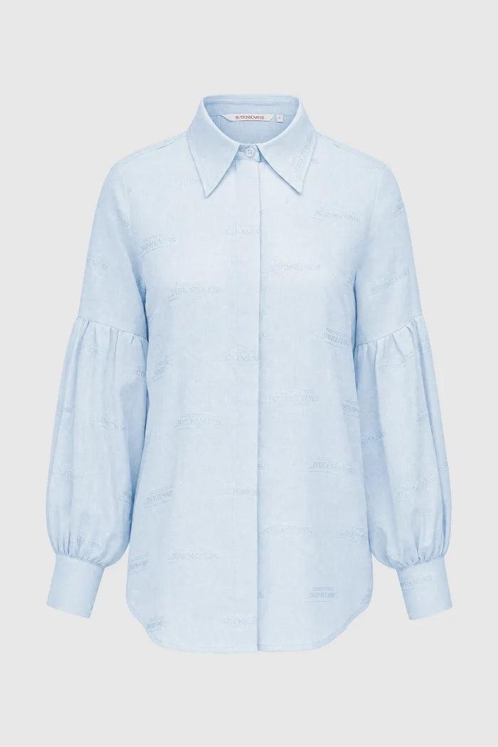 tropical26 linen puff shirt in blue sky by buttonscarves