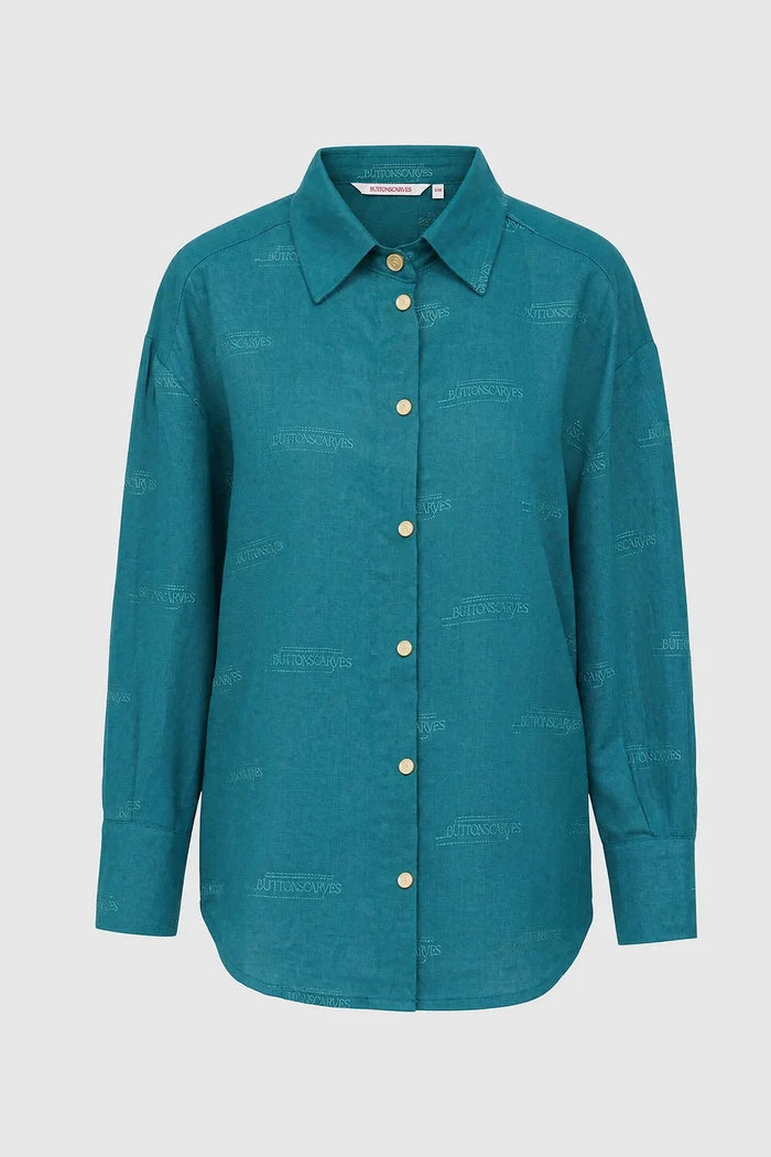 tropical26 linen shirt in deep teal by buttonscarves