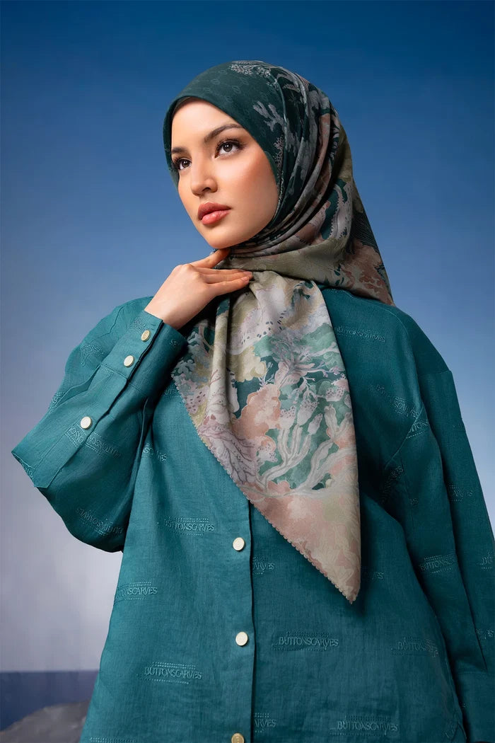 tropical26 linen shirt in deep teal by buttonscarves style look