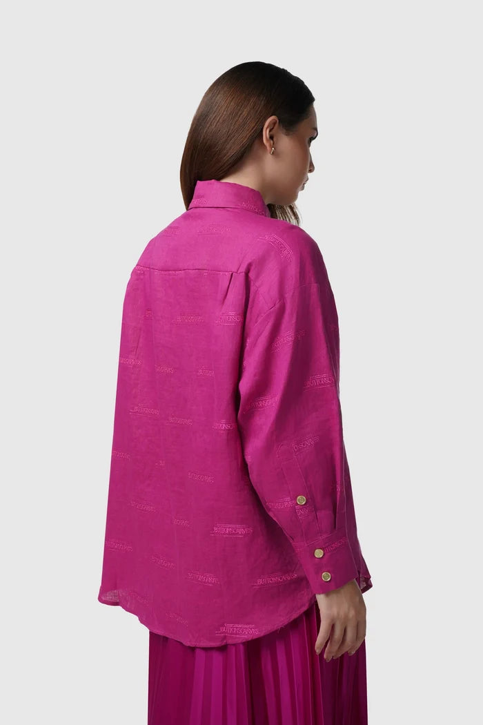 tropical26 linen shirt in fuschia by buttonscarves back view