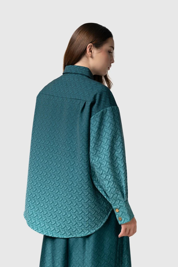 tropical26 oversized shirt in deep teal by buttonscarves back view