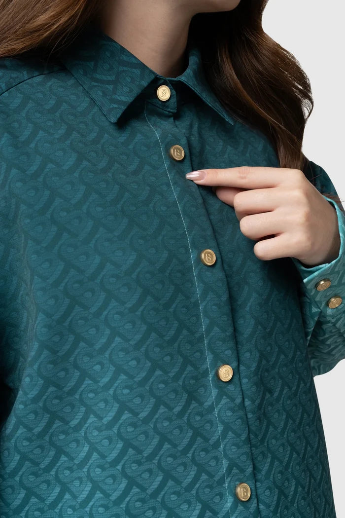 tropical26 oversized shirt in deep teal by buttonscarves detail close-up