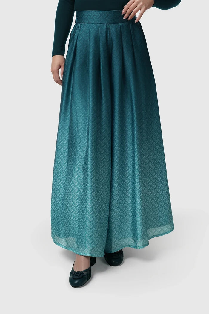 tropical26 palazzo pants in deep teal by buttonscarves front view