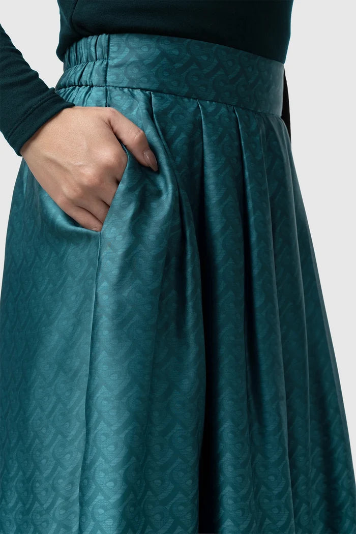 tropical26 palazzo pants in deep teal by buttonscarves detail close-up