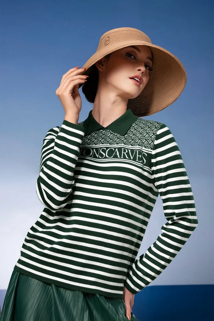 tropical26 polo knit in green by buttonscarves style look