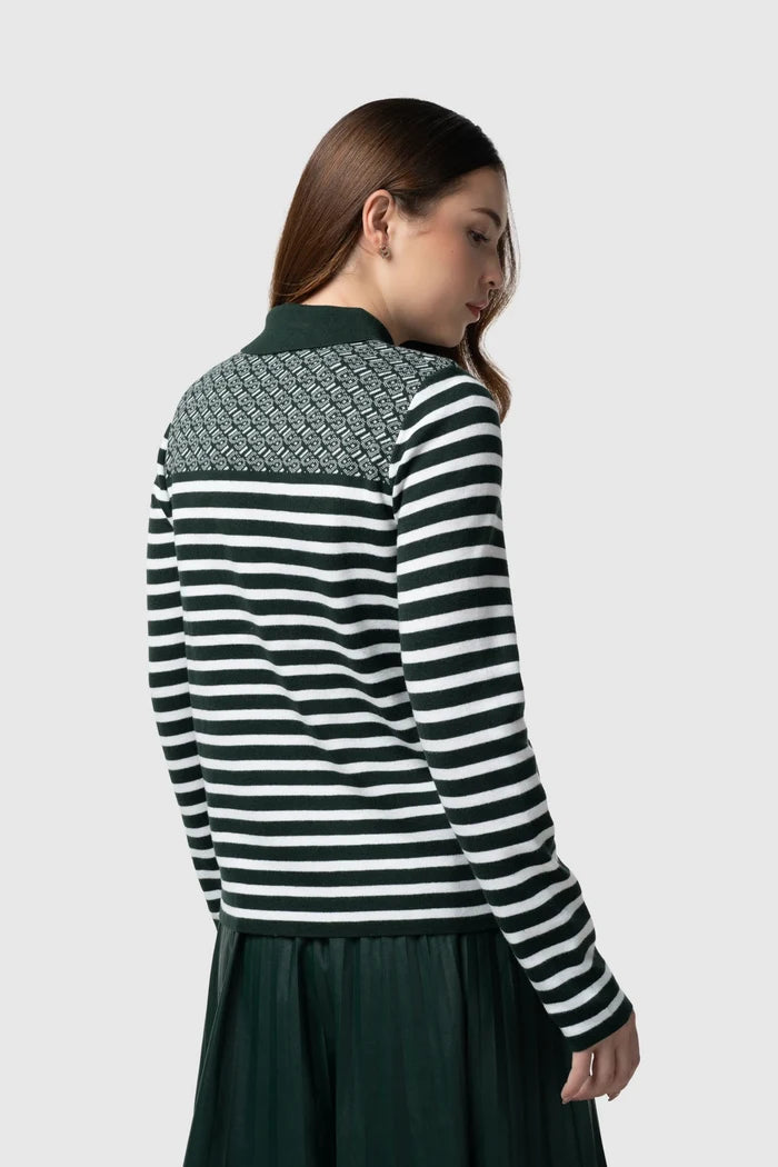 tropical26 polo knit in green by buttonscarves back view