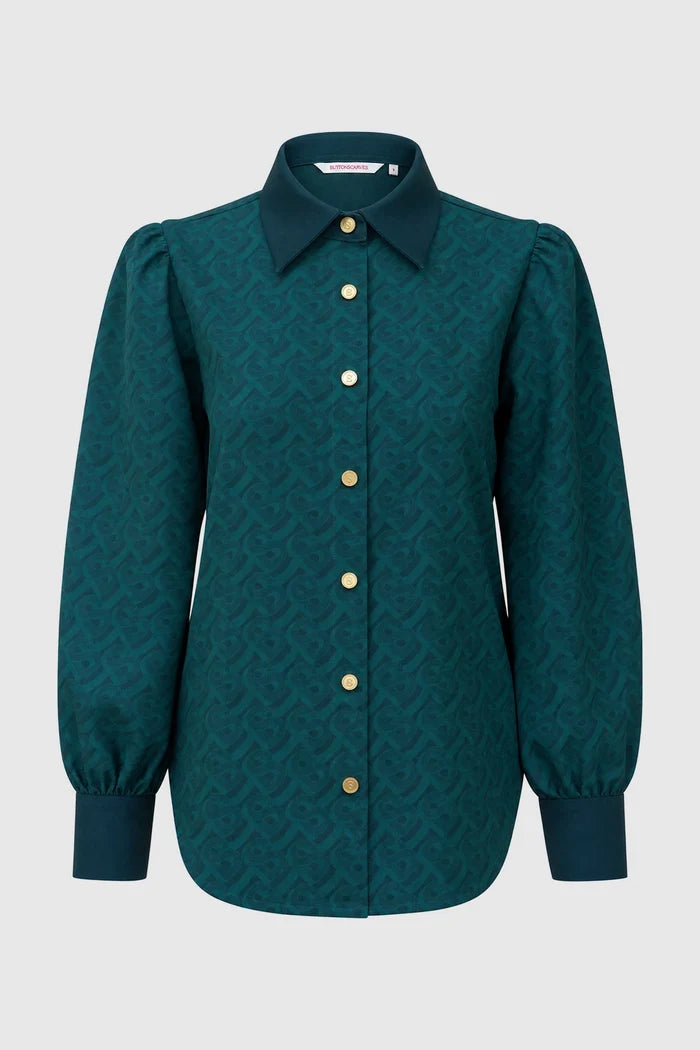 tropical26 puff shirt in deep teal by buttonscarves