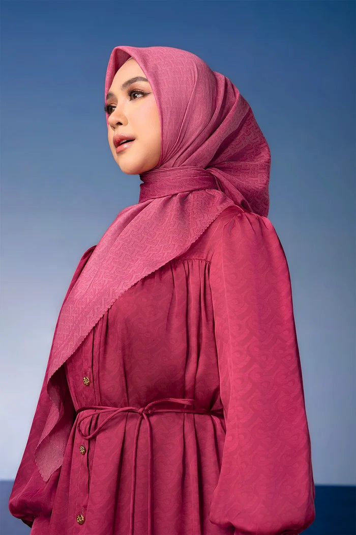 tropical26 ruffle dress in burgundy by buttonscarves style look