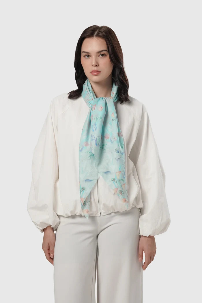 tulip printed square scarf in breeze by buttonscarves style look