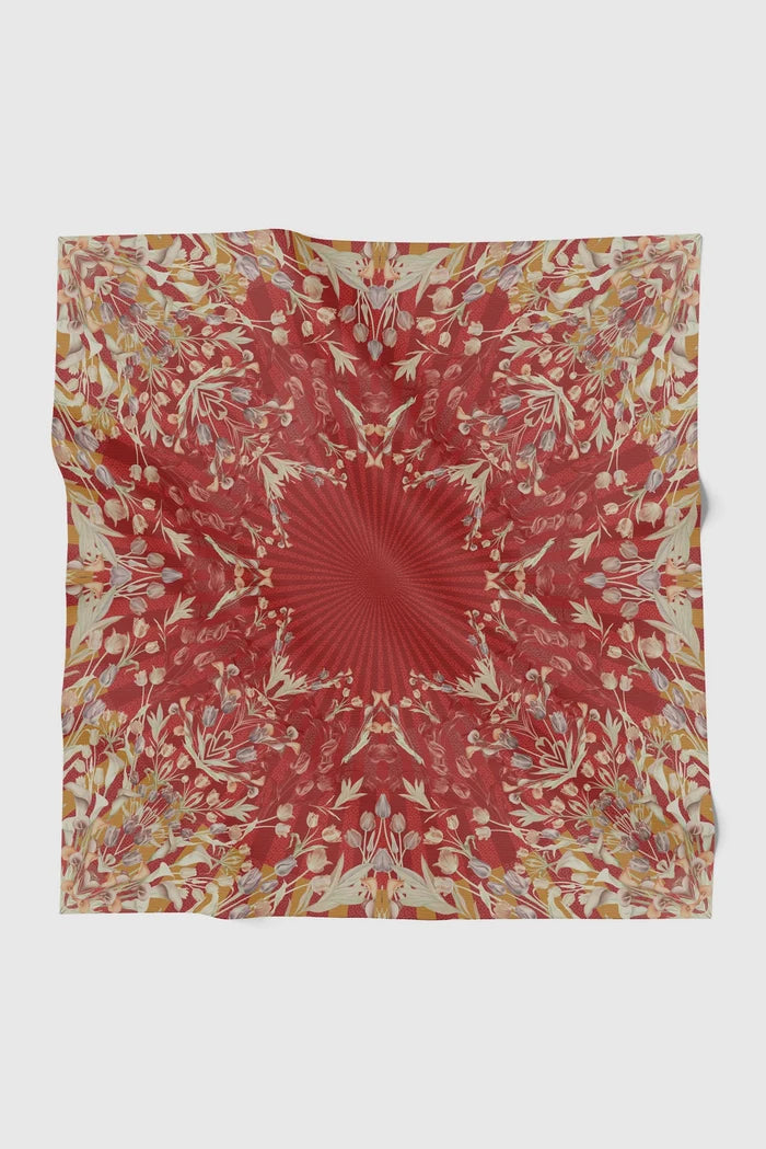 tulip printed square scarf in cherry by buttonscarves