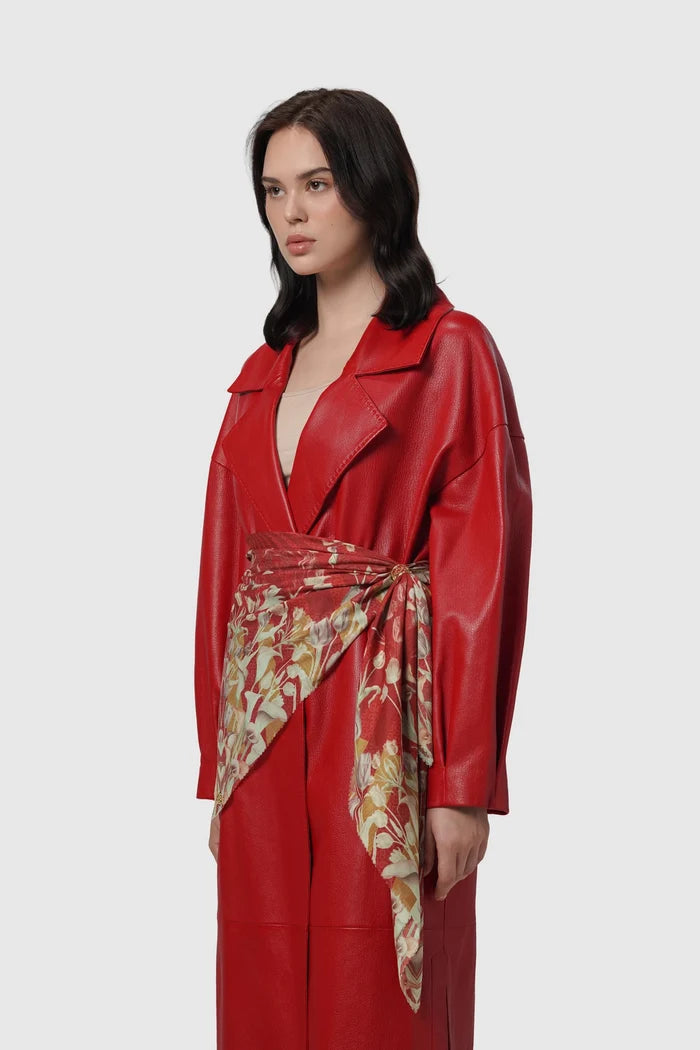tulip printed square scarf in cherry by buttonscarves style look