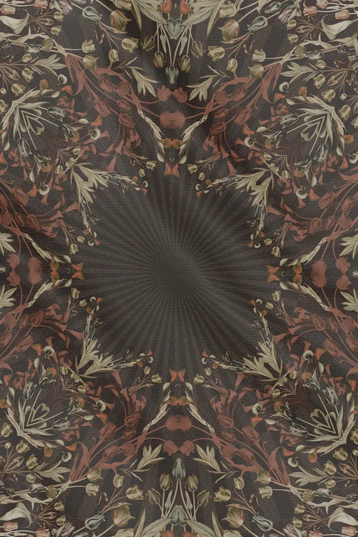 tulip printed square scarf in coffee by buttonscarves motifs detail