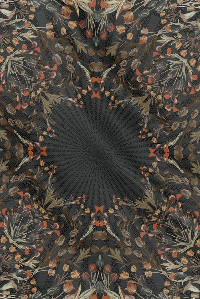 tulip printed square scarf in crow by buttonscarves motifs detail