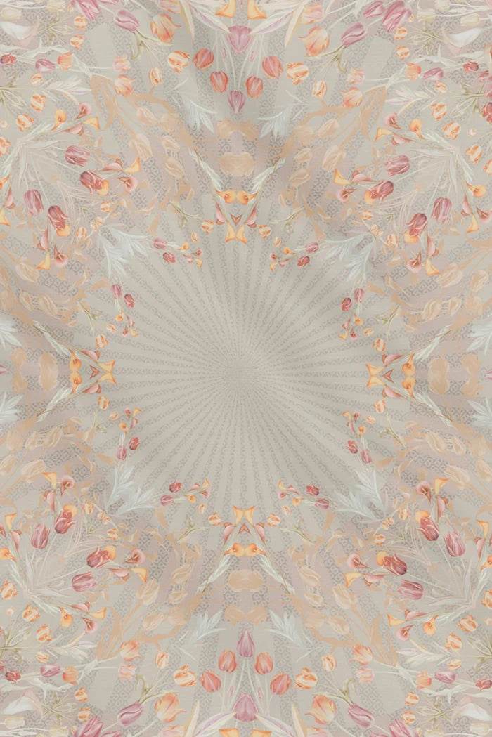 tulip printed square scarf in greige by buttonscarves motifs detail