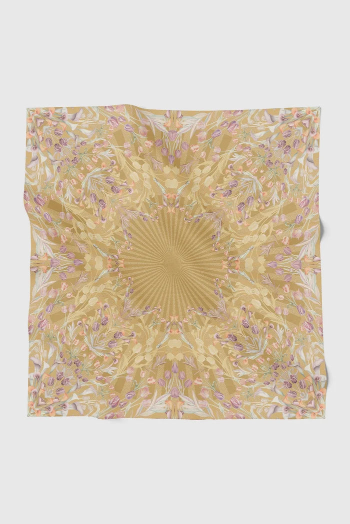 tulip printed square scarf in honey by buttonscarves