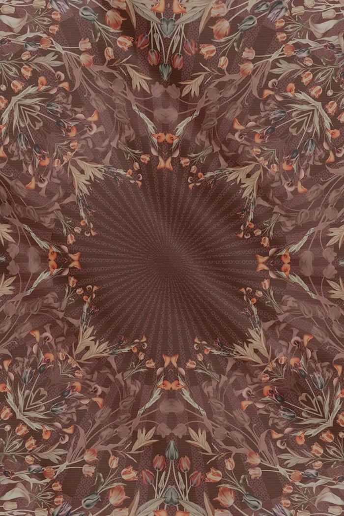 tulip printed square scarf in mahogany by buttonscarves motifs detail