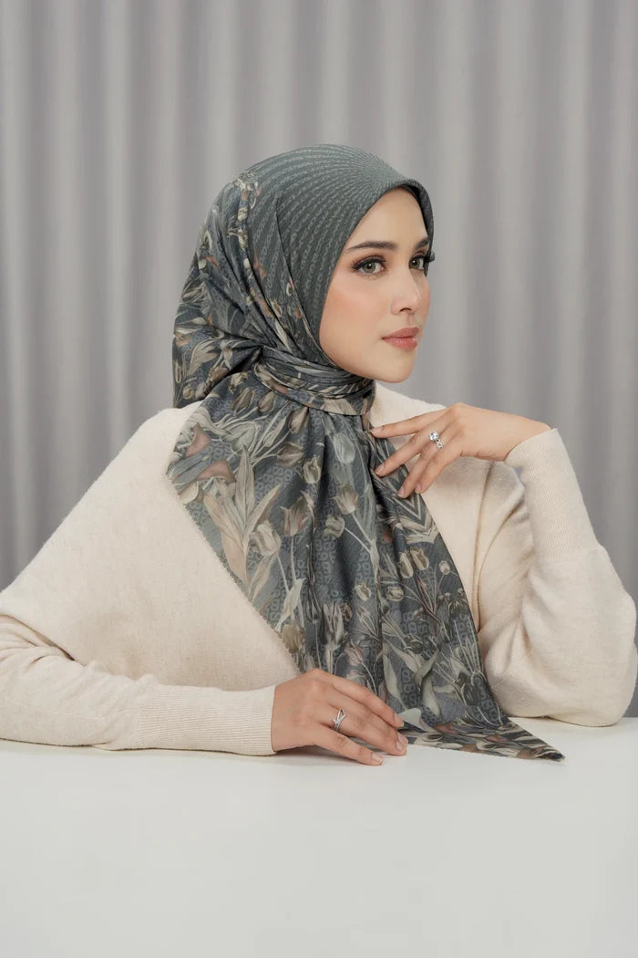 tulip printed square scarf in moon by buttonscarves front view