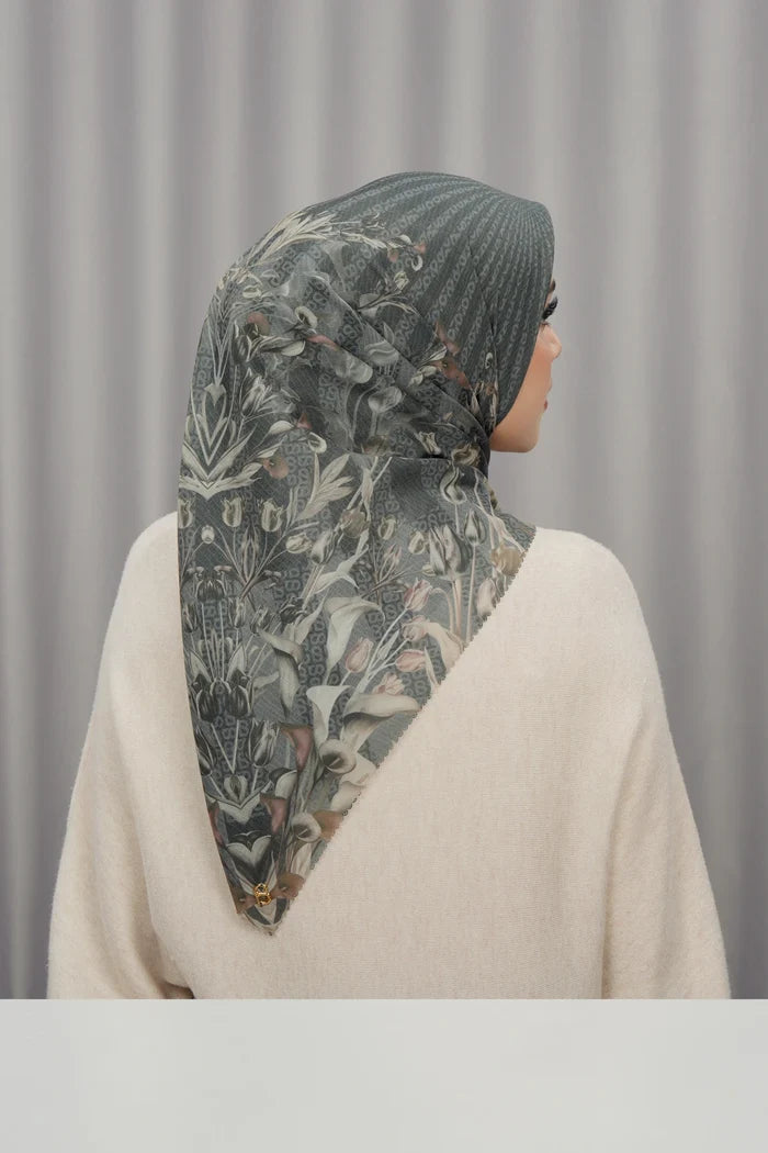 tulip printed square scarf in moon by buttonscarves back view