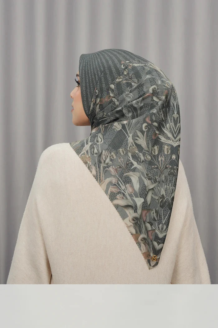 tulip printed square scarf in moon by buttonscarves back view