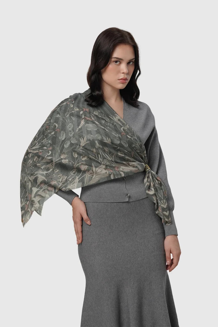 tulip printed square scarf in moon by buttonscarves style look