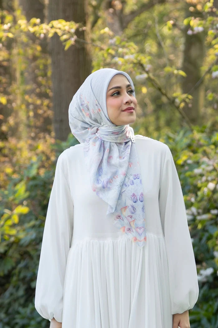 tulip printed square scarf in pearl by buttonscarves style look