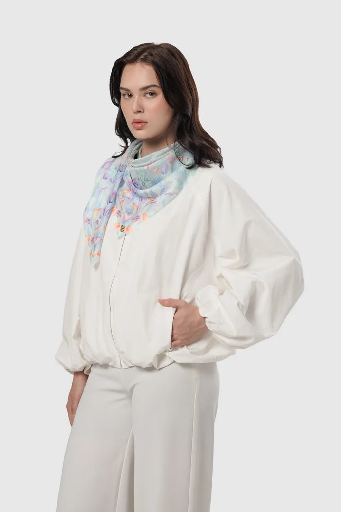 tulip printed square scarf in pearl by buttonscarves style look