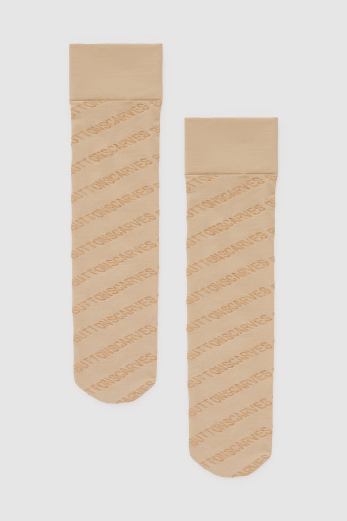 typograph nylon socks in beige by buttonscarves