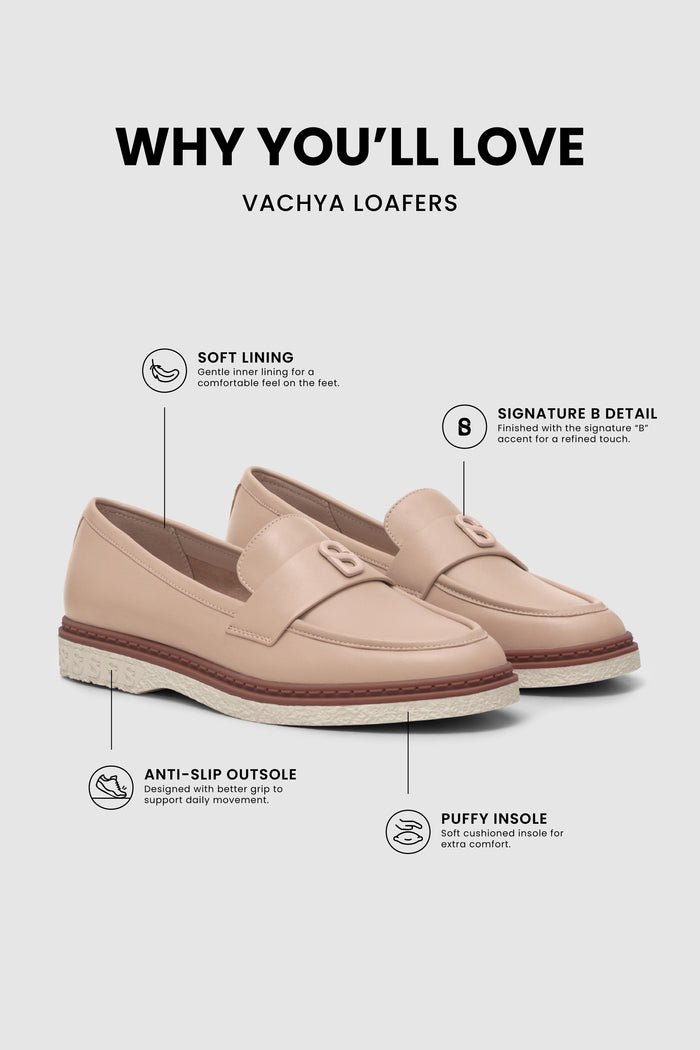 vachya loafers in clay with soft lining puffy insole anti-slip outsole and signature b detail