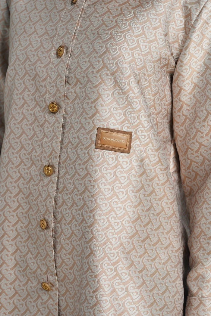 verena basic shirt in sand by buttonscarves signature b monogram pattern detail