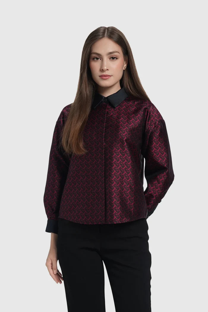 verena crop shirt in maroon by buttonscarves front view