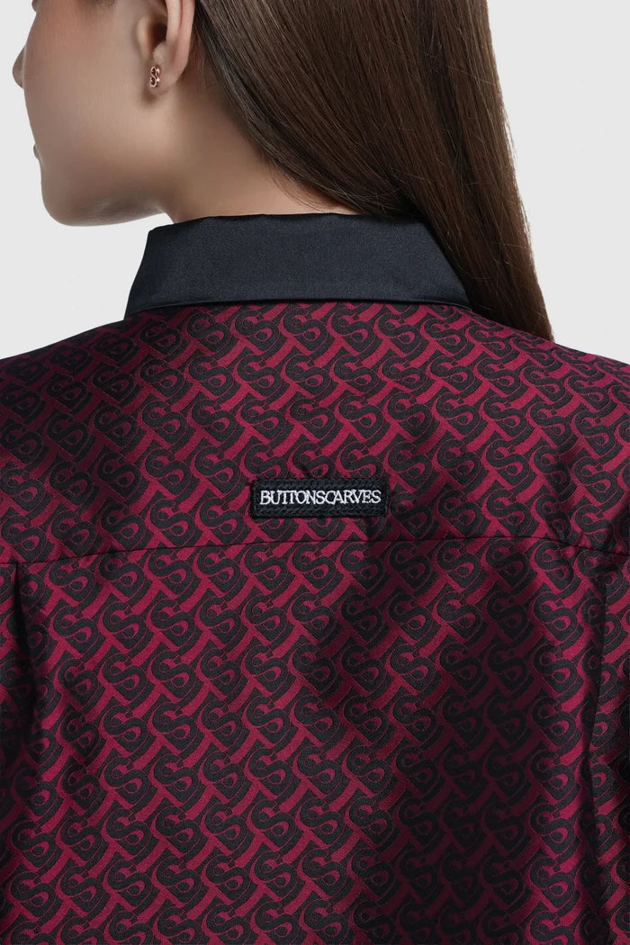 verena crop shirt in maroon by buttonscarves back view