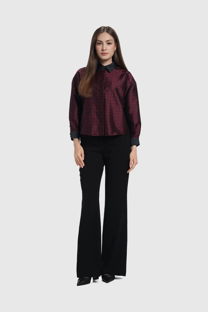 verena crop shirt in maroon by buttonscarves