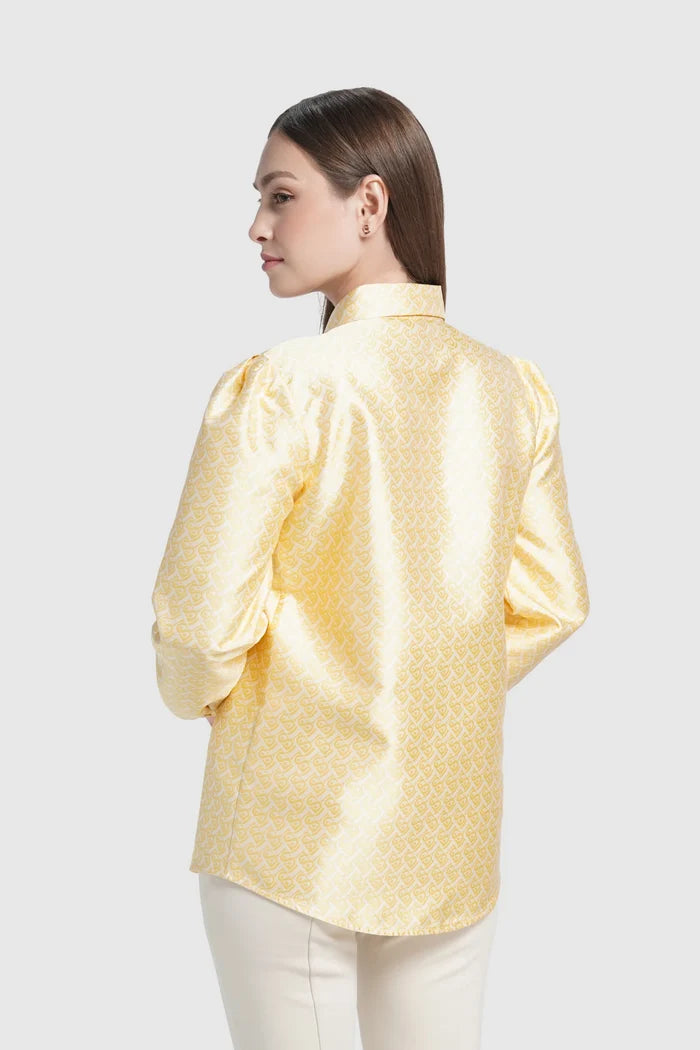 verena puff shirt in butter yellow by buttonscarves back view