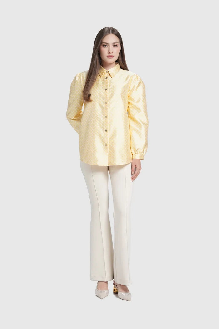 verena puff shirt in butter yellow by buttonscarves