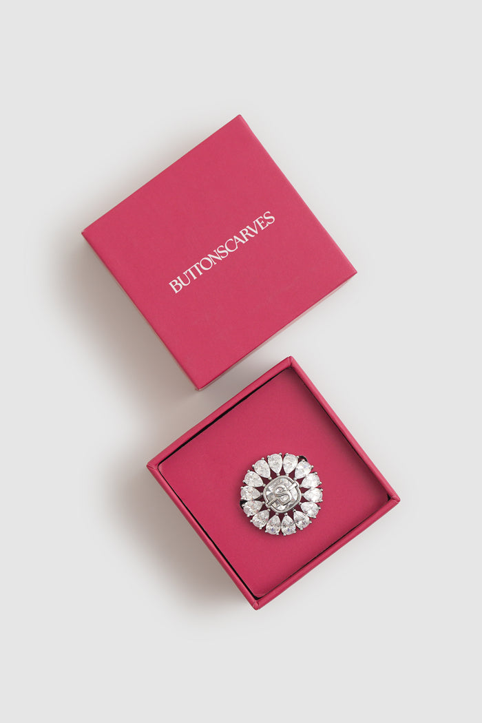 Victorian Crystal Pin Brooch - Silver